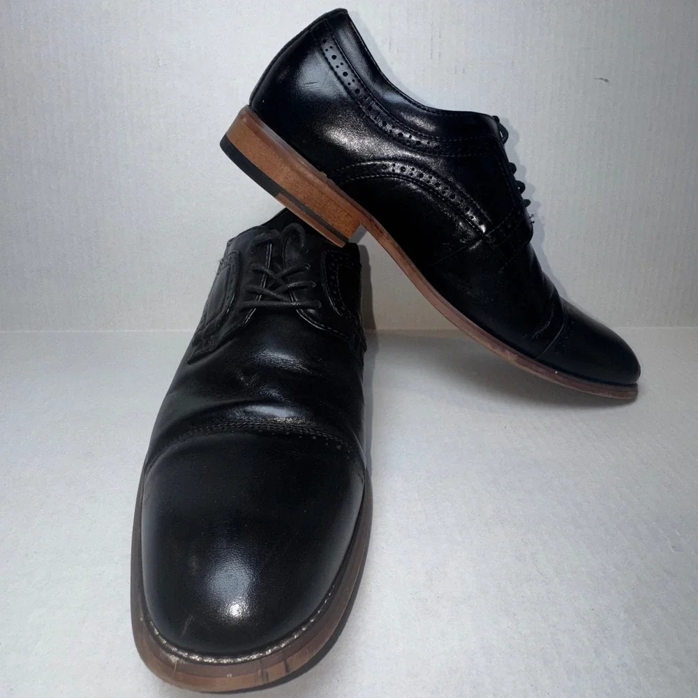Stacy Adams Oxford Shoes  11 Black Leather Cap Toe Brogue Memory Foam 25366-001